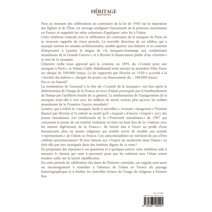 La France et ses musulmans : un siècle de politique musulmane (1895 - 2005) - Sadek Sellam - Héritage