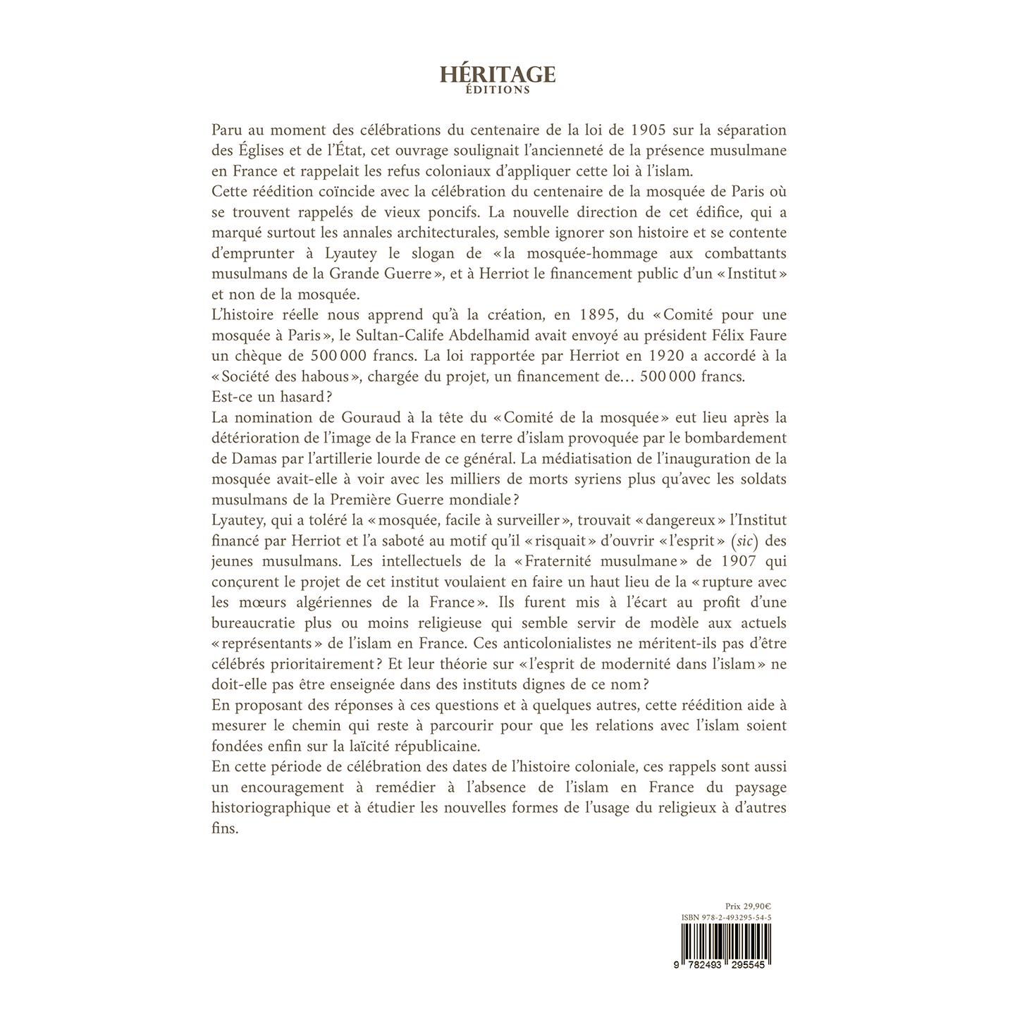 La France et ses musulmans : un siècle de politique musulmane (1895 - 2005) - Sadek Sellam - Héritage