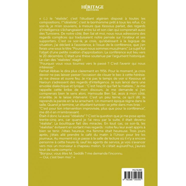 Mémoires d'un témoin du siècle : l'étudiant (1930-1939) - Malek Bennabi - Héritage