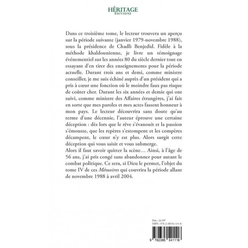 Mémoires d'un algérien - tome 3 - Ahmed Taleb-Ibrahimi - Héritage