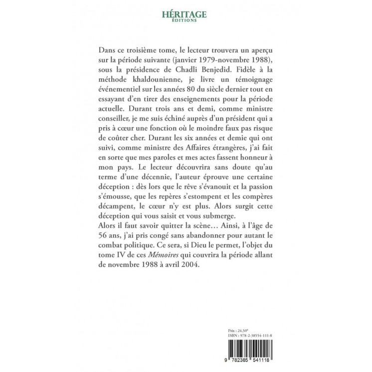 Mémoires d'un algérien - tome 3 - Ahmed Taleb-Ibrahimi - Héritage