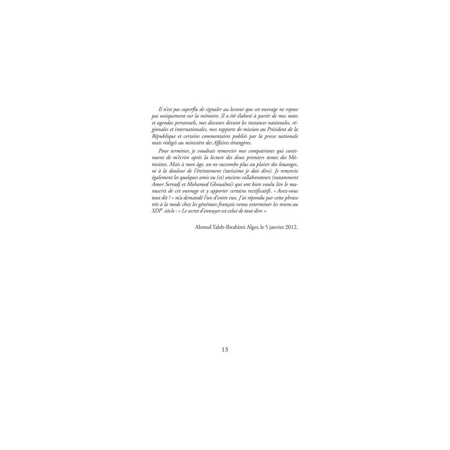 Mémoires d'un algérien - tome 3 - Ahmed Taleb-Ibrahimi - Héritage